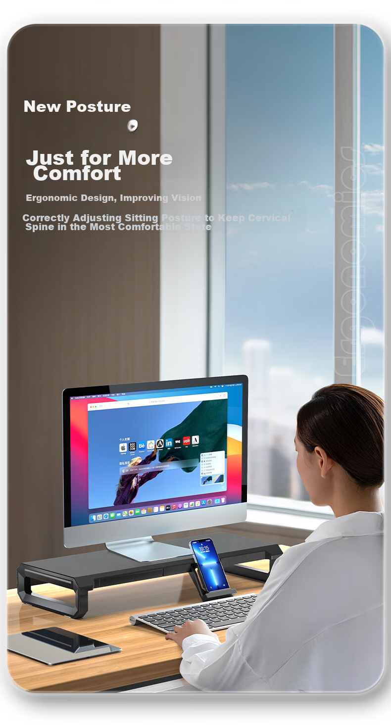 ICE COOREL Monitor Riser T2, Aluminum Alloy Panel Computer Stand, Monitor Screen Riser, Desktop Computer Desk Support 2