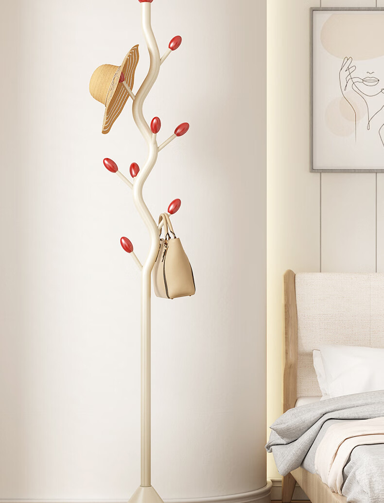 Shengnuoyilin Coat Rack Cream Style Bedroom Clothes Hanger, Entrance Hall Coat Stand, Fishbone Clothes Hanger, Floor-Standing Bag Rack, White And Gree 14