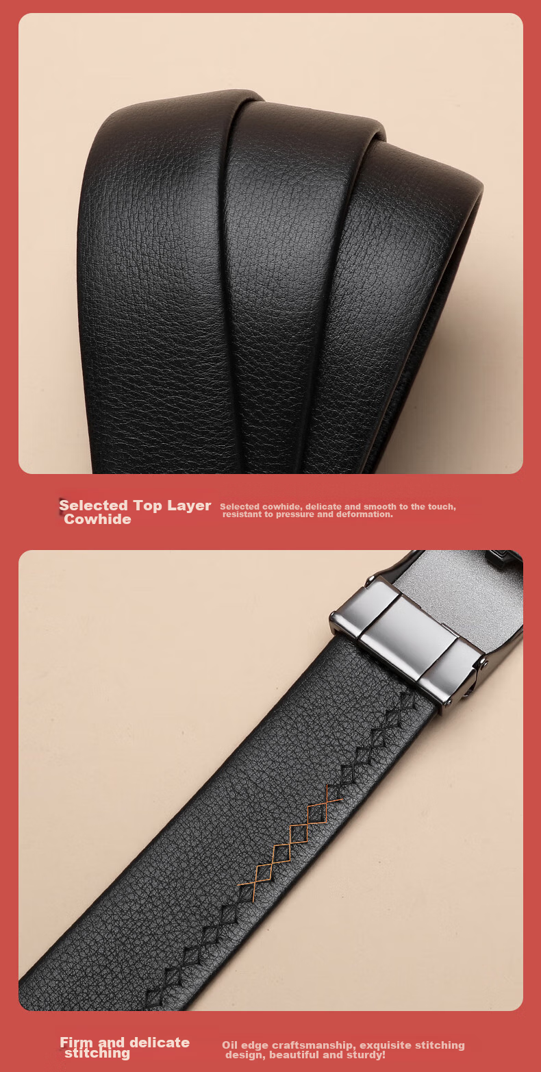 ELLE HOMME Men's Belt, High-Quality Top-Grain Leather Automatic Buckle Waistband, Business Formal Trouser Belt, Birthday Gift for Me 5