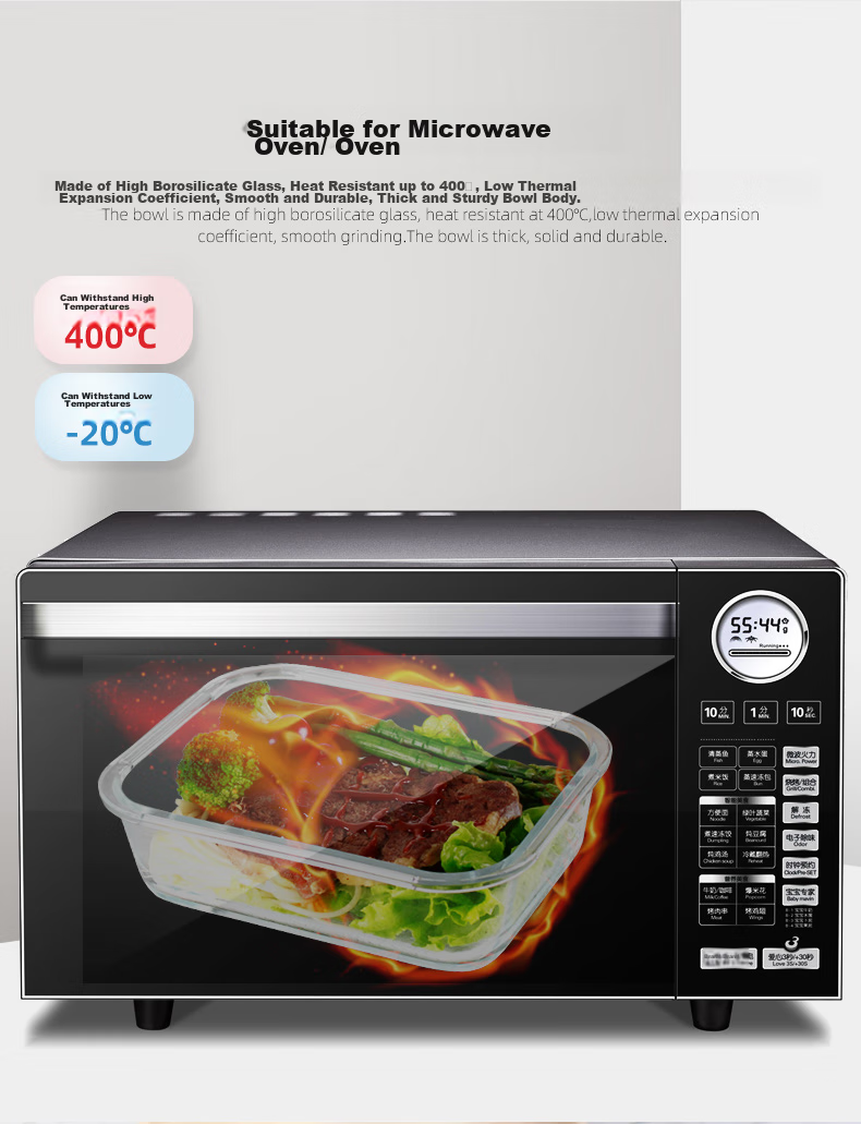 Chuangde Heat-Resistant Glass Food Storage Container, Microwave-Safe Lunch Box for Office Workers, Three-Compartment 1020+700ml with Bag 2