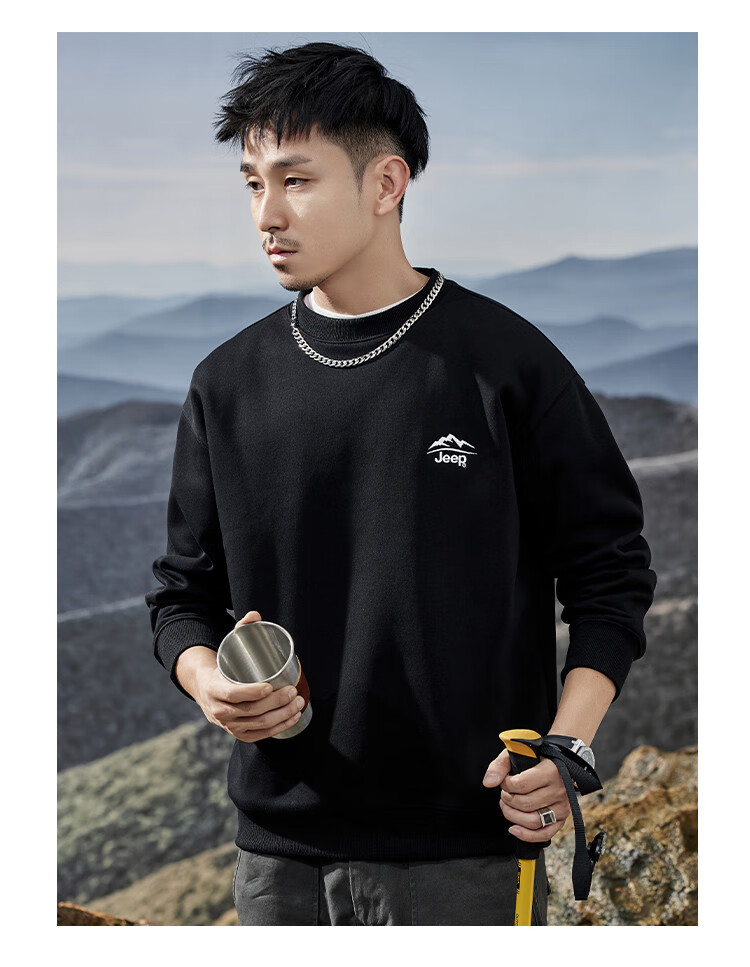 JEEP Spring And Autumn Round Neck Sweatshirt for Men, Loose Casual Sports High-End T-Shirt Top Outerwear 21