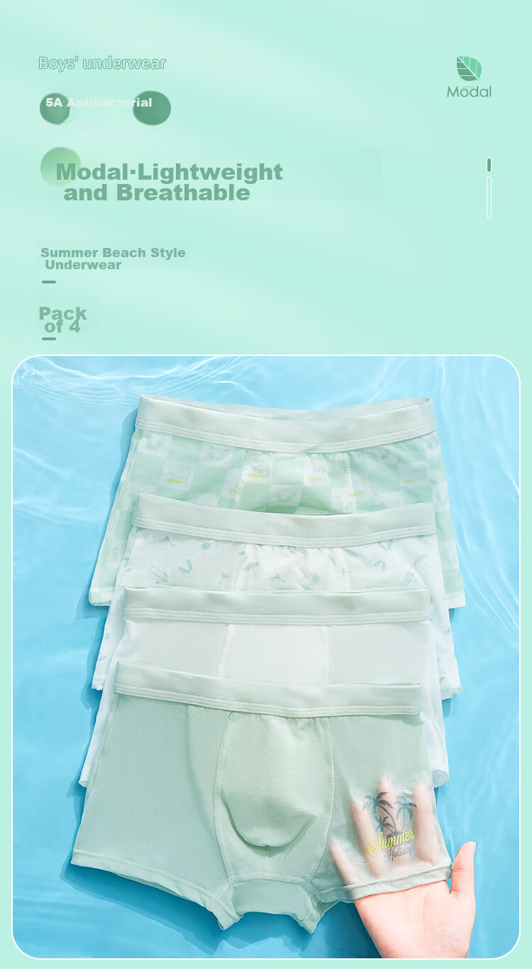 LangSha Children's Underwear, Boys' Underwear, Youth Modal Antibacterial Crotch Underwear, Middle School Students' Shorts, Baby Shorts, 4-Pack 1