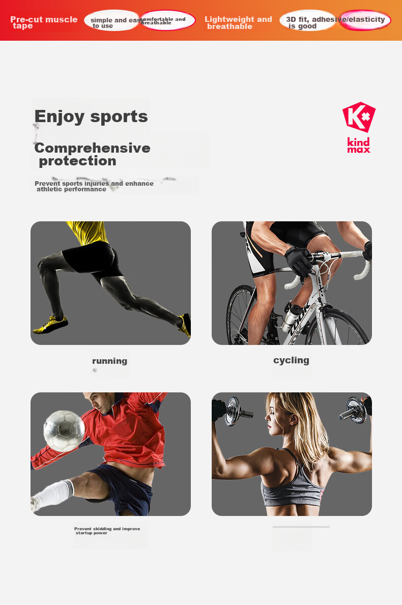 Kangmashi Muscle Tape for Marathon Running, Professional Athlete Kinesiology Tape for Knee And Ankle Support, Pre-Cut Muscle Inner Tape 3