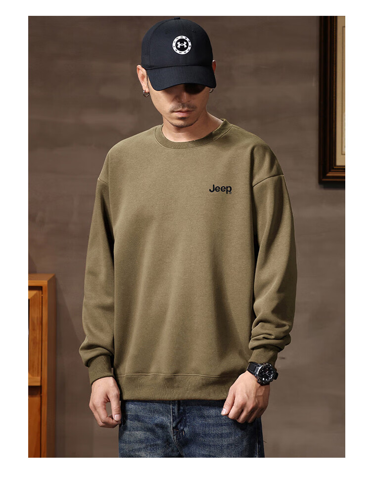 JEEP Men's Sweatshirt, New Spring And Autumn 2026 Style, Trendy Round Neck, Loose Long-Sleeve Casual Sportswear Top for Men, Fashionable 24