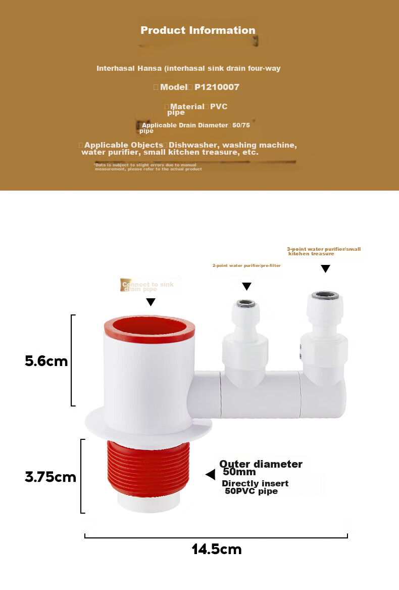 Interhasa! Kitchen Sink Three-Way Water Purifier Drain Pipe Anti-Odor Device Drainage Pipe Connector Four-Way Complete Set P1210007 14