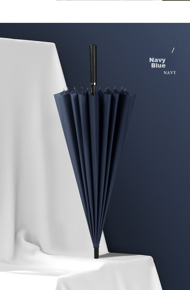 MAYDU Umbrella, Long Handle, Large Size, 24 Ribs, Reinforced And Thickened, Double-Person Umbrella, M5003, Smog Blue 12