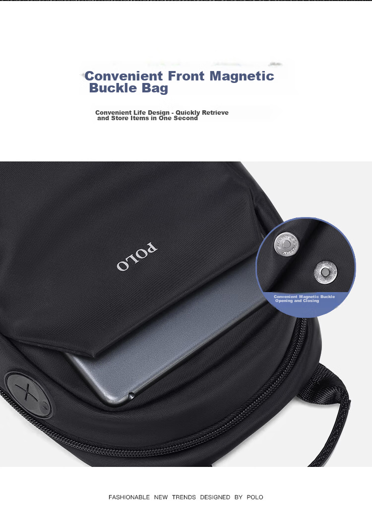 POLO Chest Bag, Men's Casual Shoulder Bag, Durable Waist Pack, Sports Crossbody Bag, Men's IPad Bag, Commuter Small Satchel 8
