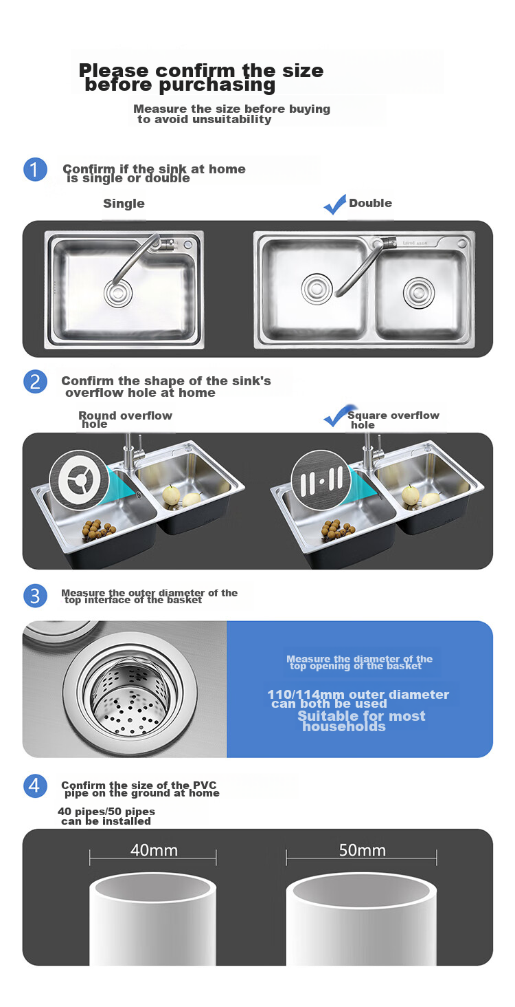 Larsd Kitchen Sink Drain Pipe Set for Double Sink, Dishwashing Basin Drainage Kit Accessories 9127 14