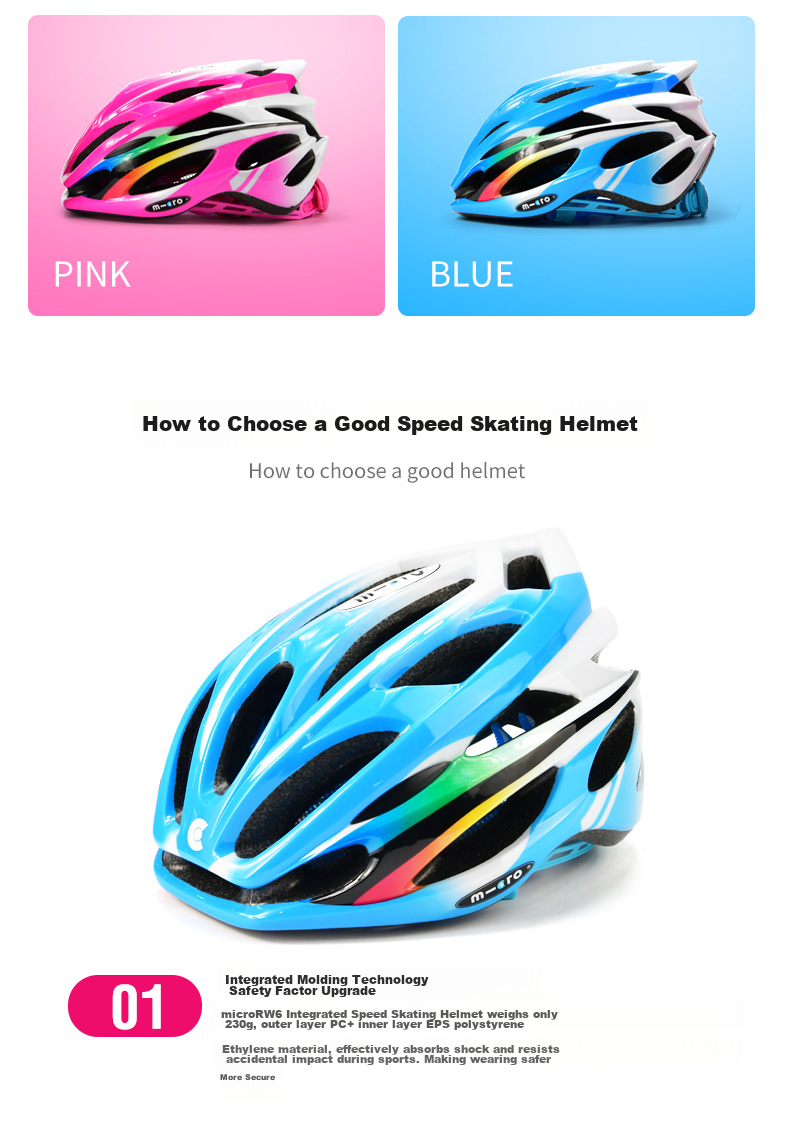 Micro Maiguo Roller Skating Helmet, Outdoor Cycling Equipment, Speed Skating One-Piece Molded Adjustable Safety Helmet, RW6 Blue 3