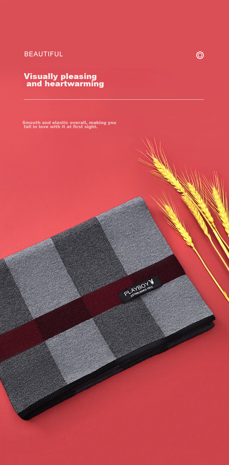 PLAYBOY Men's Autumn Winter Outdoor Warm Thick Scarf Birthday Gift for Husband Father Gift Box Set 7