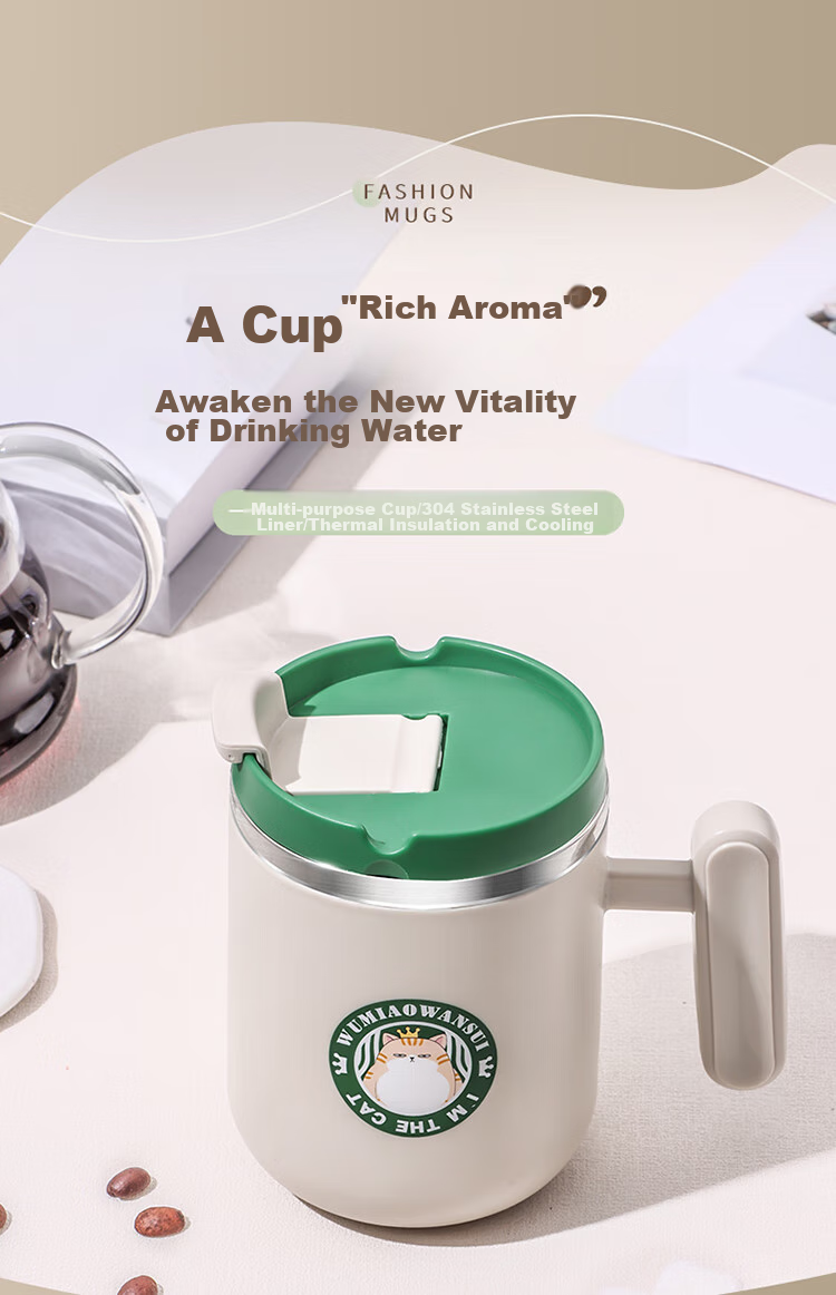BJ 304 Stainless Steel Mug, Dormitory Room Children's Water Cup, Double-Layer Anti-Scalding Insulated Coffee Cup, Small Cat Desig 1