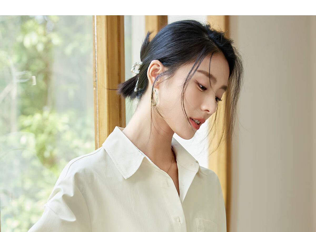 Chushen Spring And Autumn Long-Sleeve Shirt for Women, Turn-Down Collar, Embroidered Pockets, Versatile Commuter Blouse Top S143C2027 32