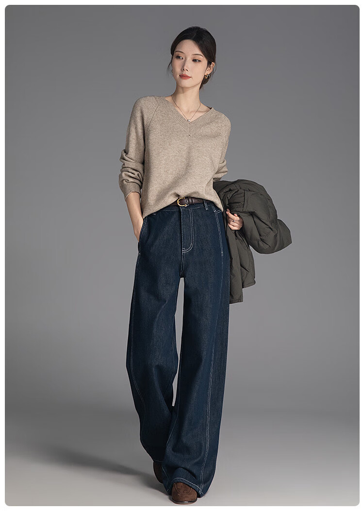 Dme Winter Anti-Fading Warm Fleece Straight-Leg Jeans, Warm Slim Fit Wide-Leg Pants for Wome 18