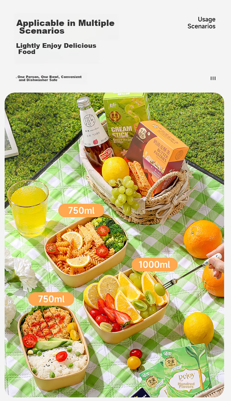 MARYYA Disposable Square Food Containers 1000ml*20 Sets, Food-Grade Picnic Takeout Fruit Kraft Paper Packaging Boxes with Lids 13