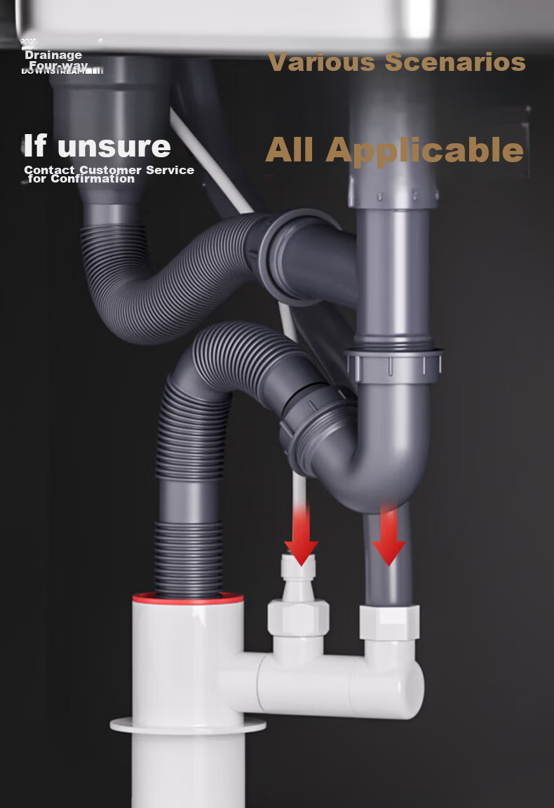 Interhasa! Kitchen Sink Three-Way Water Purifier Drain Pipe Anti-Odor Device Drainage Pipe Connector Four-Way Complete Set P1210007 12