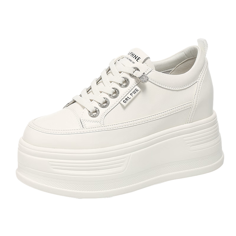 DAPHNE Thick-Soled Height-Increasing Casual Shoes for Women, Classic Sneakers, Height-Increasing Slimming White Shoes for Petite Women, White, Size 35