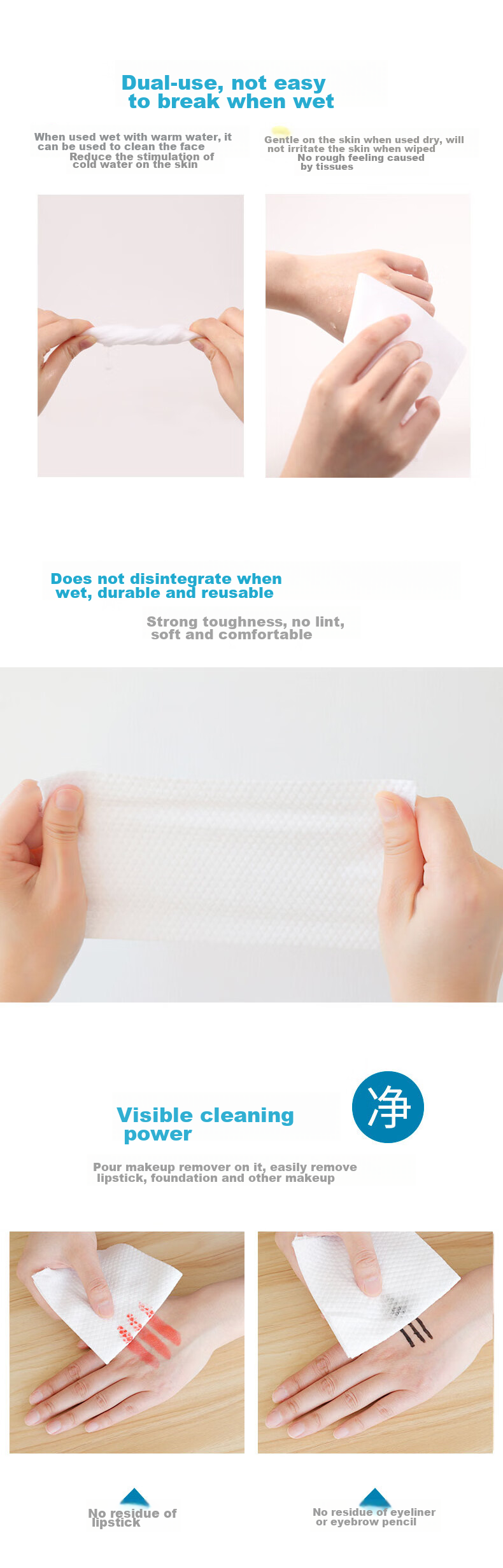 Qinguan Facial Cleansing Wipes, Roll-Up Mesh Cotton Soft Tissues, Face Cleaning Wipes (80 Sheets/pack, 20*20cm, 210g) 3