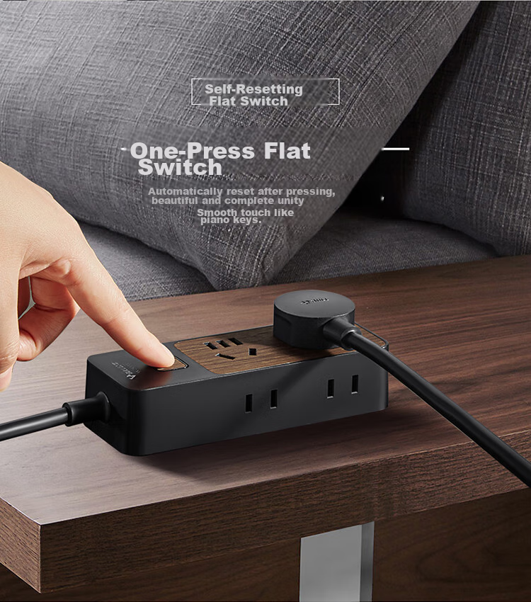 BULL Power Strip / Extension Cord / Surge Protector / Multi-Outlet Strip / Power Board / Cable Reel with Master Switch, 4 Outlets, 1.8m, Black Wood Grain, GN-R1220 5