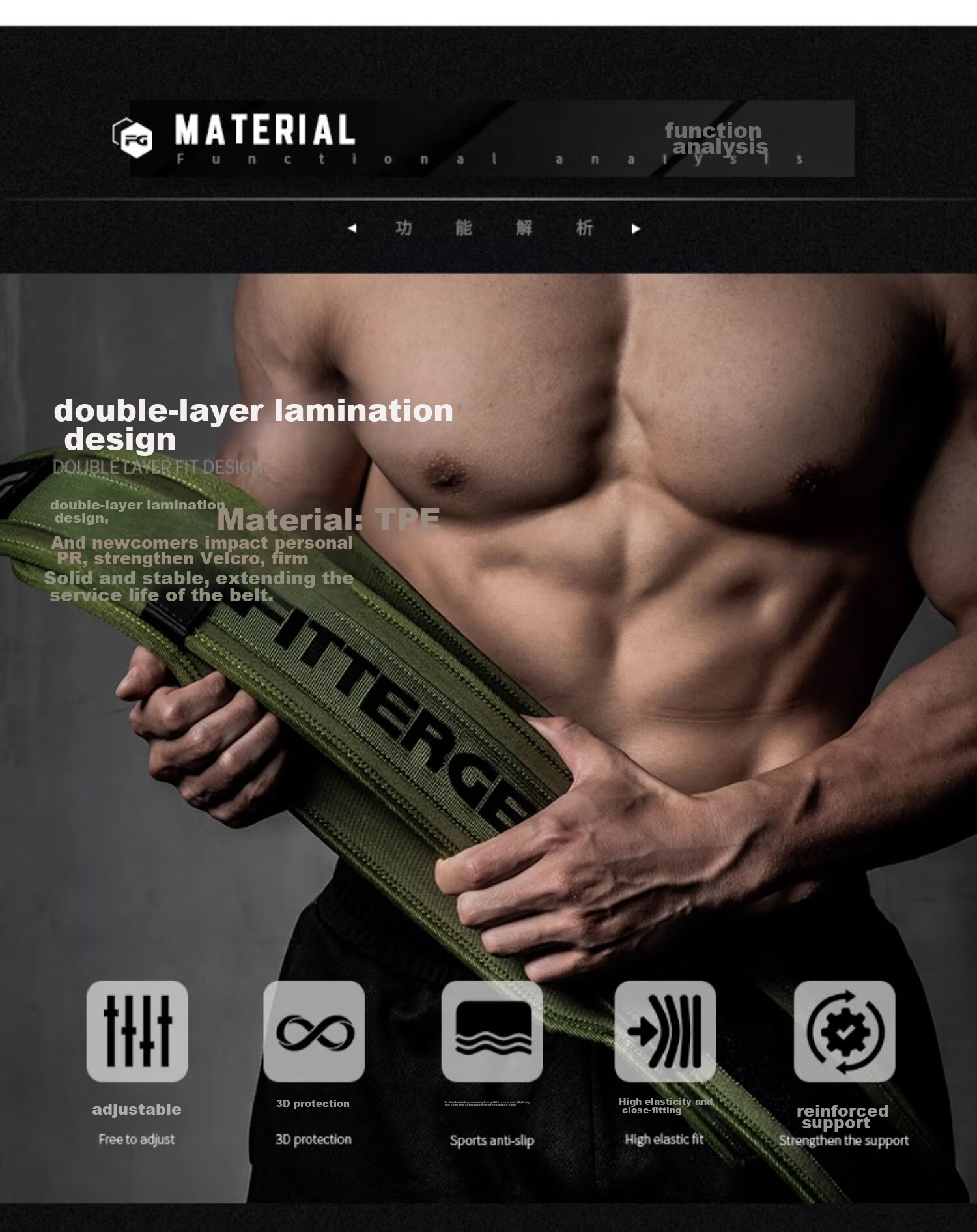FITTER GEAR Fitness Waist Belt for Men, Deadlift Squat Strength Training Weightlifting Support Belt, Army Green Size S 3