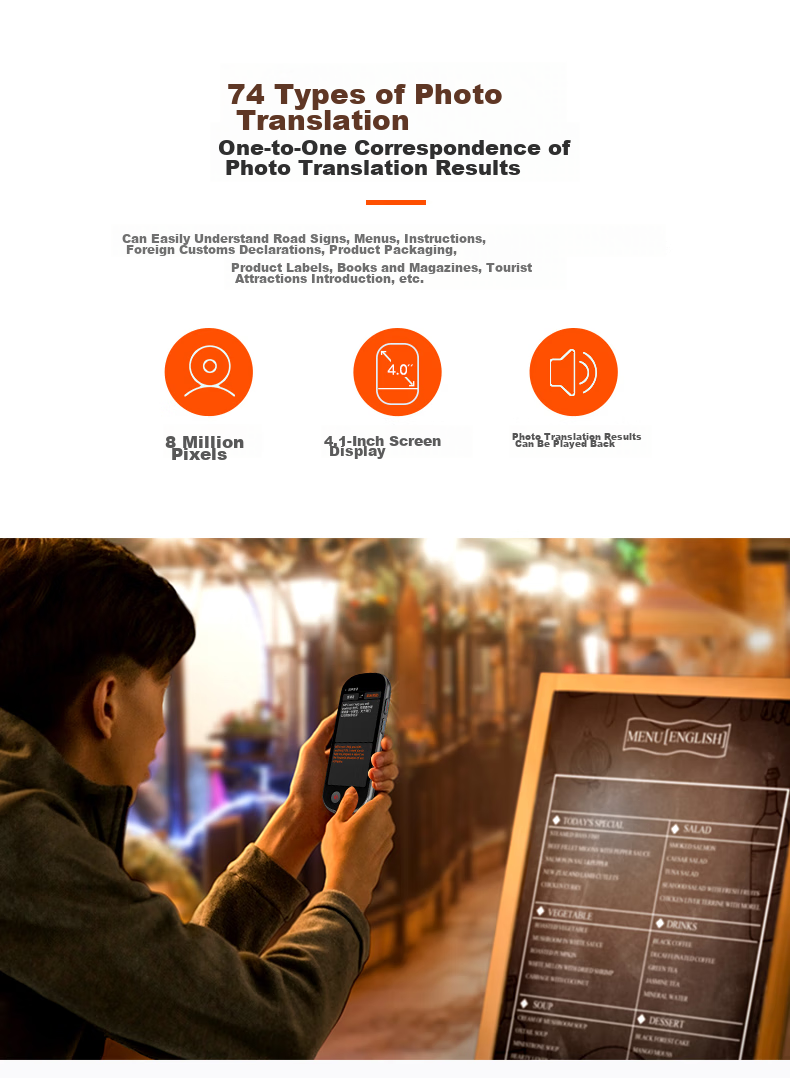 JoneR Translation Device GOPlus, Real-Time And Offline Interpretation for Multiple Languages, Photo Translation, English Learning Tool, Business And Travel Translation Aid with Free Earphones 7