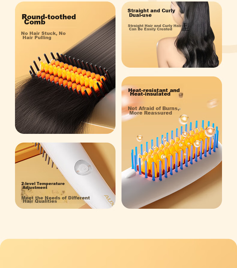 AUX Direct Hair Straightening Brush with Negative Ions, Quick Heating Inner Clip, Goddess Volumizing, High Crown Styling Brush, Dorm Three-Minute Fast Styling, Constant Temperature Hair Protection [Essential for Travel] 6