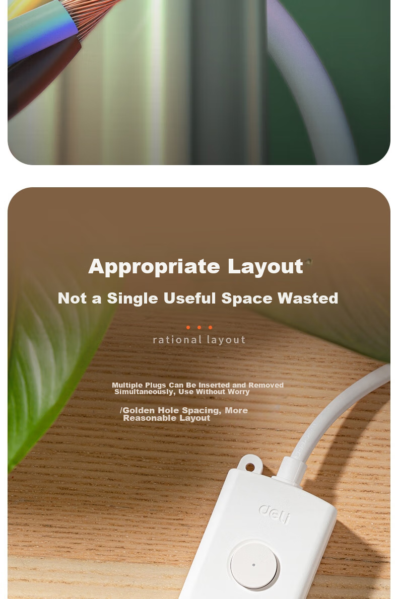 Deli Pearl White Series New National Standard Safe Power Strip/power Bar/power Board/power Extension Cord with Master Switch, Protective Cover, 3 Outlets, 3 Meters, LX120 9