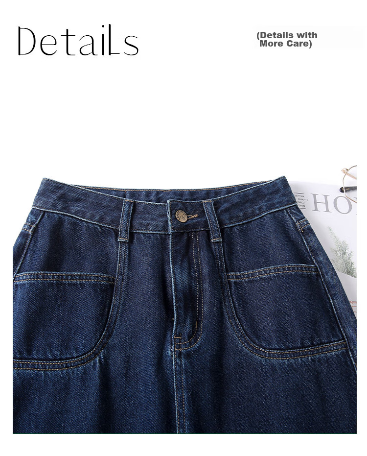 Dme New High-Waisted Retro Straight Loose A-Line Mid-Length Denim Skirt for Women, Dark Blue, Size 29 14