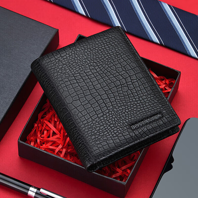 BOSTANTEN Men's Wallet, Short Style, Top-Layer Cowhide Leather, Student Foldable Multi-Card Holder, Korean-Style Clutch Wallet