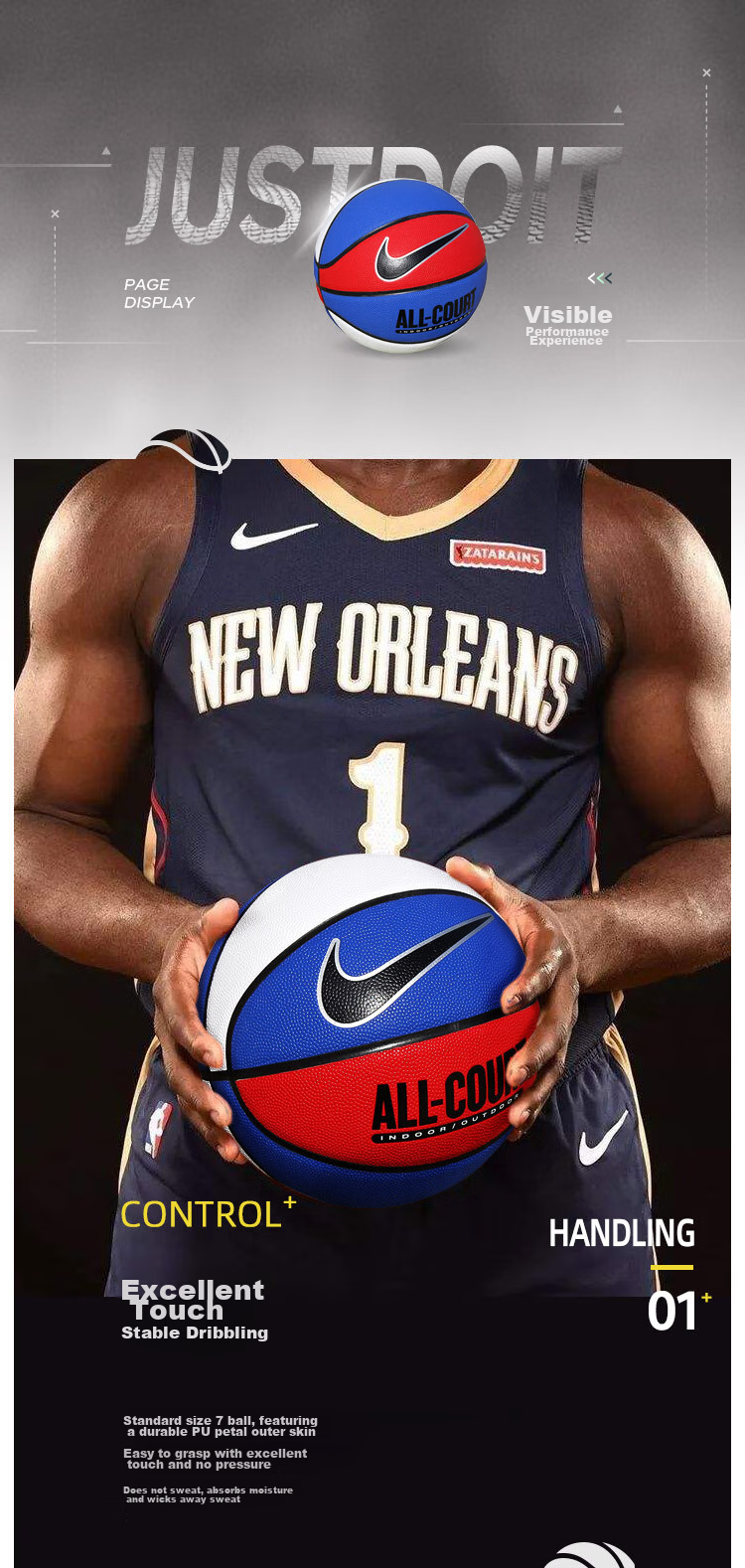 NIKE Basketball Game Training Indoor And Outdoor Wear-Resistant Size 7 Petal N100436947007/DO8258-470 Red White Blue 2