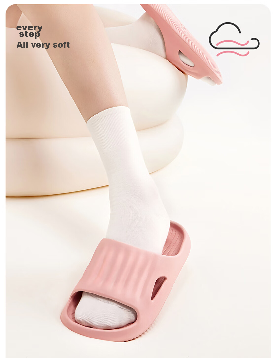 MINISO Soft Cloud Series Bathroom Slippers, Pink, Size 37-38 4