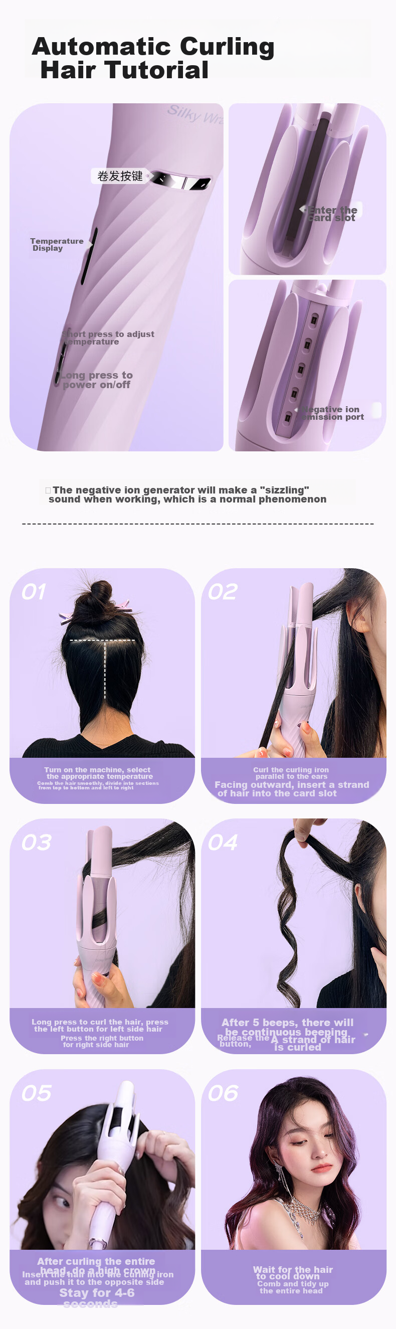 Lena Third Generation Automatic Curling Iron, 40mm, Lazy Anti-Scalding Fully Automatic Curling Tool, Negative Ion Hair-Friendly Electric Curler, Gift, Z3S-40 Portable for Travel 8