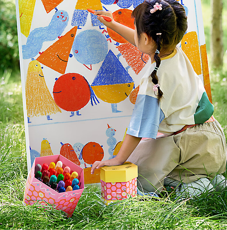 Meiletongnian [Best-Selling Product] Beeswax Crayons, 24 Colors, Non-Staining, Non-Toxic, Specialized Children's Drawing Tools, Grip Control Oil Pastels, Colorful Sticks, Washable Drawing Pencils Set, Art Education Tools 17