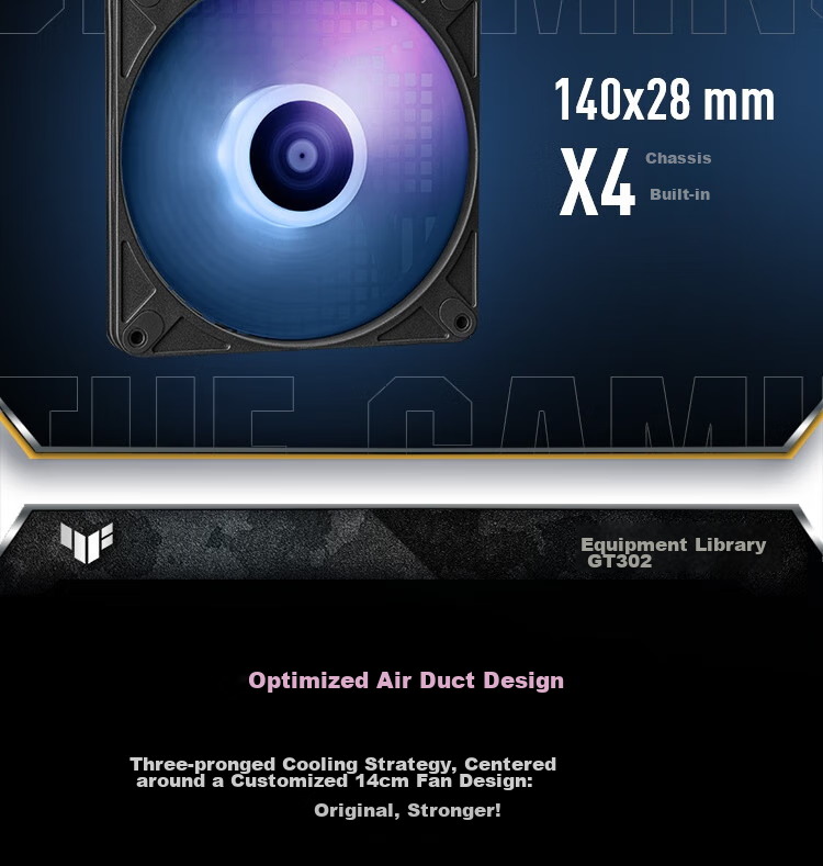 ASUS TUF GAMING GT302 Chassis, Black, Rear BTF 2.0/14cm Thickened ARGB Fan, Dust Filter Included, Strong Heat Dissipation, Interchangeable Side Panels 6