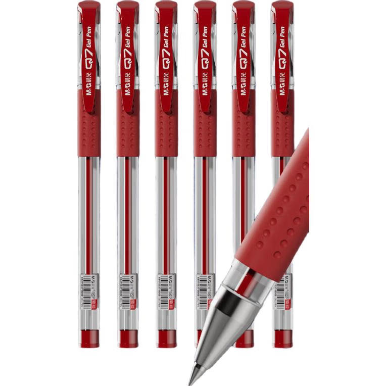 M&G Classic Wind Speed Q7/0.5mm Red Gel Pen with Bullet Tip, Smooth Writing, Pull-Cap Design, Office Pen, Pack of 12