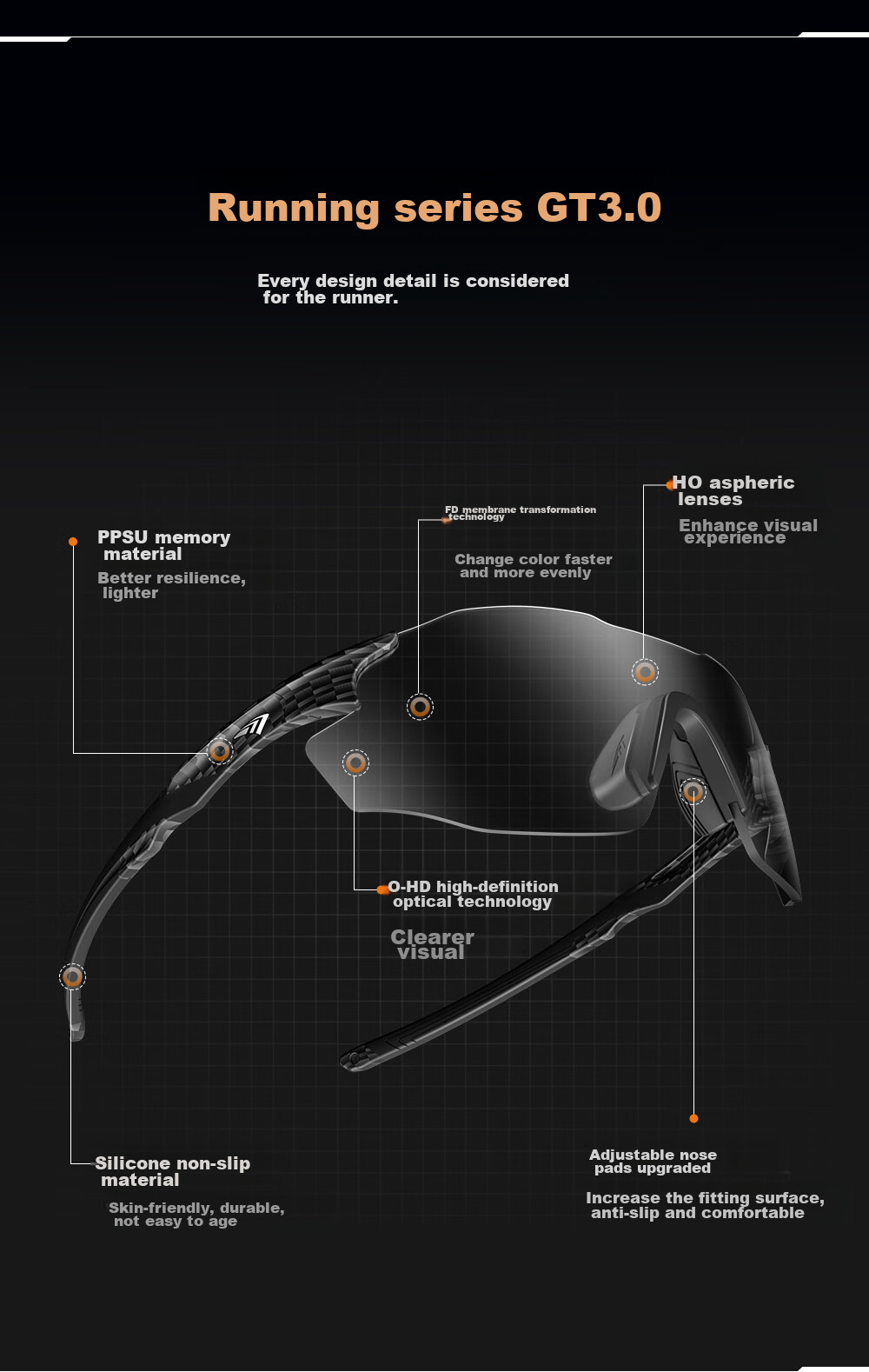 OUTDO Running Glasses, Specialized for Marathon And Hiking, Outdoor Sunglasses, Photochromic Sports Sunglasses, 67012C028 5