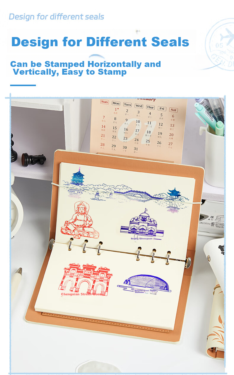 Jiaranheng Travel Stamp Collection Notebook, Blank Pages A6, Stamp Collection Book, Loose-Leaf Notebook, Beijing Palace Museum Tourist Spot Journal, Souvenir, Red 7