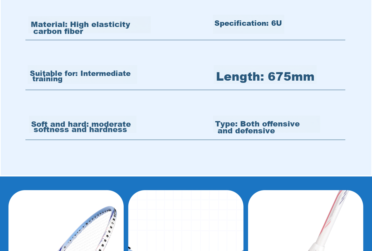 Yodiman Light Blue 7707 Badminton Racket, Full Carbon Ultra-Light 6U Training Single Racket, 1 Piece (Pre-Strung 25 Lbs) 29
