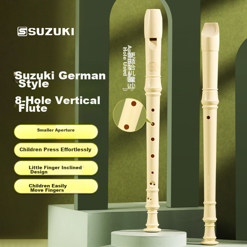 SUZUKI 8-Hole Soprano Recorder, German Style, for Students, Children And Adults, Beginner to Professional Flute Instrument, Ivory White