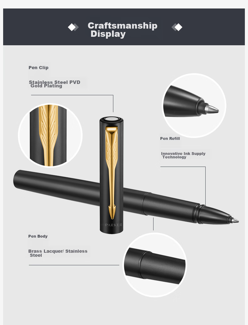 Parker Signature Pen, Business Office Use, Gift-Giving Classic Writing Practice, Weiyaxl Phantom Black with Gold Clip Ballpoint Pen, Mid-Autumn Festival Gift for Friends, Baitiao Discount 3