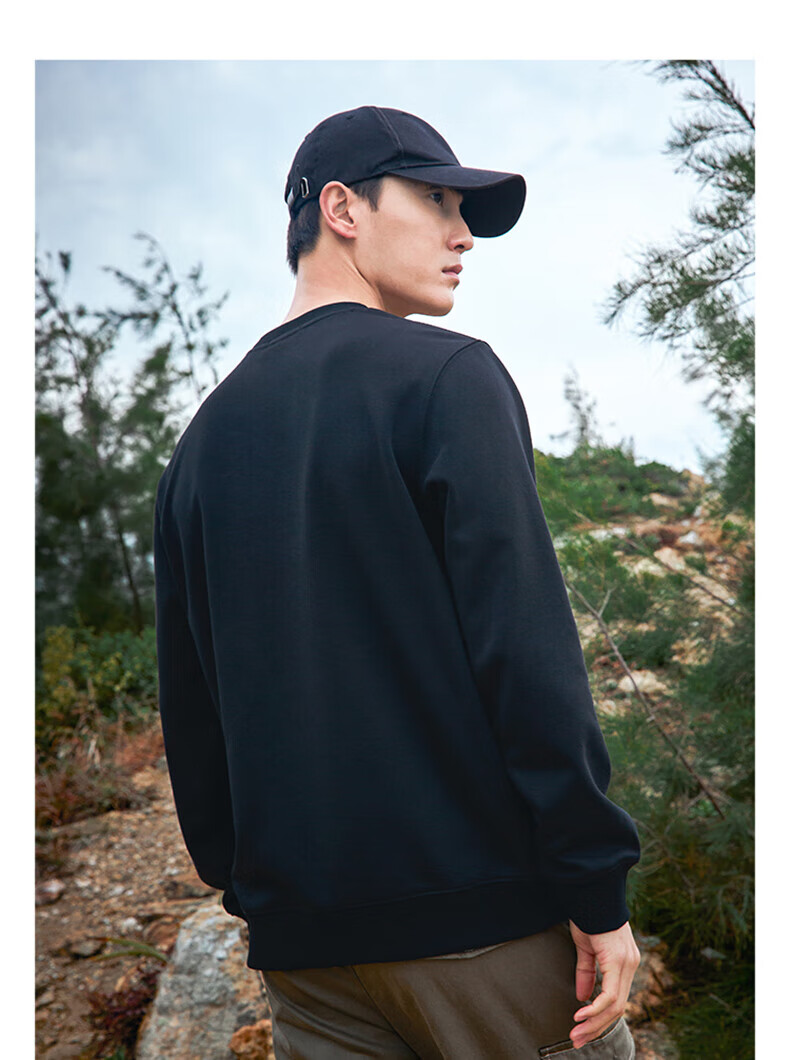 Jeanswest Men's Sweatshirt 2026 Spring Summer Skin-friendly Loose Fit Fashion Round Neck Long Sleeve Black M 7