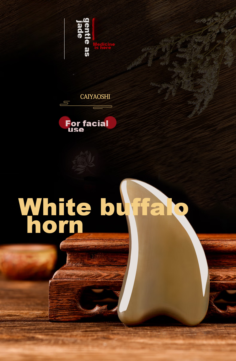 CAIYAOSHI White Buffalo Horn Gua Sha Board for Facial Beauty Massage, Nasolabial Folds, Fish Tail Lines, Lifting, Health Care, Moisture Removal, Student Dormitory, Mid-Autumn Festival Gift for Women, Girls, Elders, Parents, Teachers, Thick 12mm 3