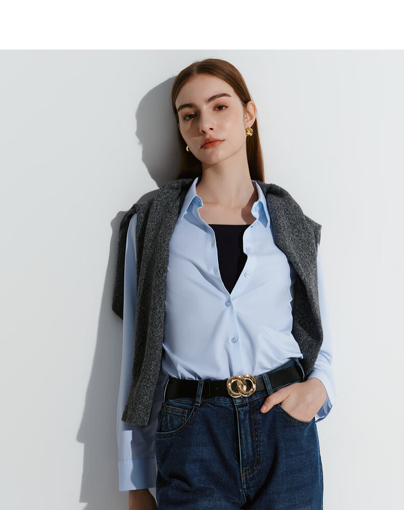 G2000 [Delivery with Bow] Autumn And Winter Mall-Matching Comfortable Draping Formal Long-Sleeve Shirt, Light Blue, Size 34 3