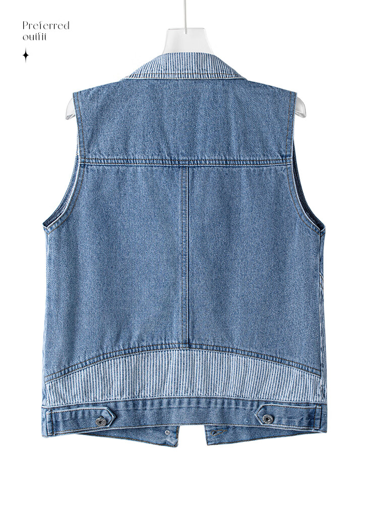 Cypress Denim Vest 2026 Spring Summer New Women's Commuter Washed Casual Striped Patchwork Top 1