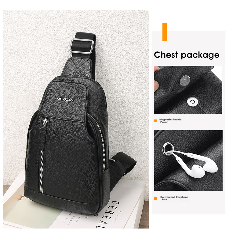 MEXICAN Men's Single Shoulder Crossbody Top-Grain Leather Chest Bag, Commuter Messenger Bag, Business Travel Lightweight Large Capacity Birthday Gift 3