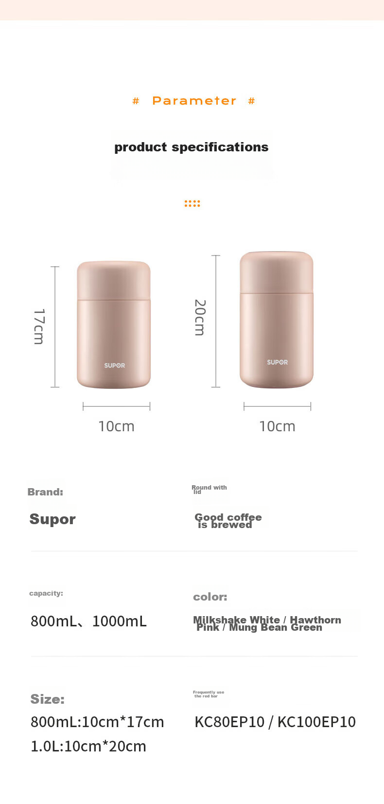 SUPOR Thermal Food Jar, 316L Stainless Steel Vacuum Insulated Pot, Vacuum Lunch Box for Men And Women, 800ML, Pink 14