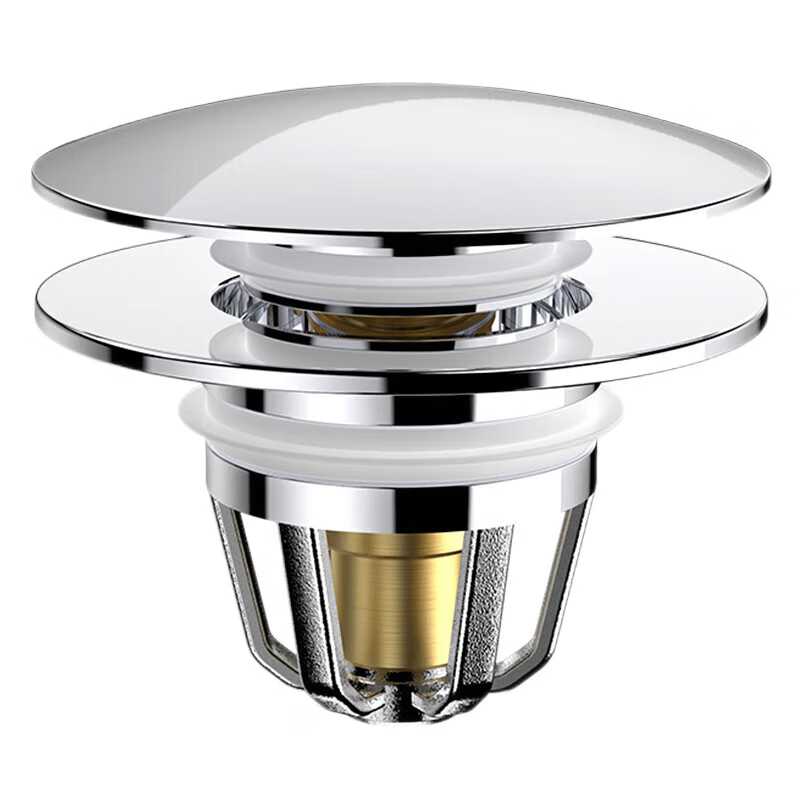 Haili Copper Washbasin Drain Stopper, Bathroom Cabinet Anti-Odor Push-Button Drain, Spring-Loaded Filter Cartridge, Universal X12