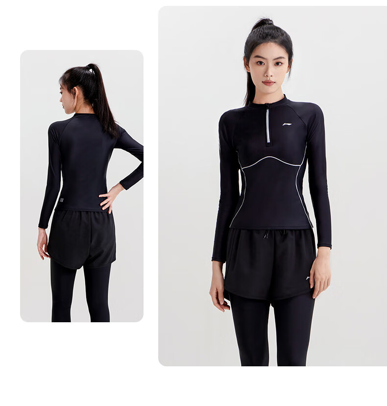 Li-Ning Women's Two-Piece Swimsuit with Long Sleeves And Pants, Diving And Surfing Suit, Hot Spring Equipment, Sun Protection Swimwear, 0522 Black L 6