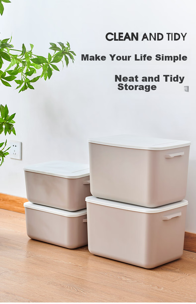 Youjialiangpin Plastic Storage Box, Clothes Organizer, 20L*2+10L*2, Khaki Color, with Lid, Insect-Proof, for Home Use 1