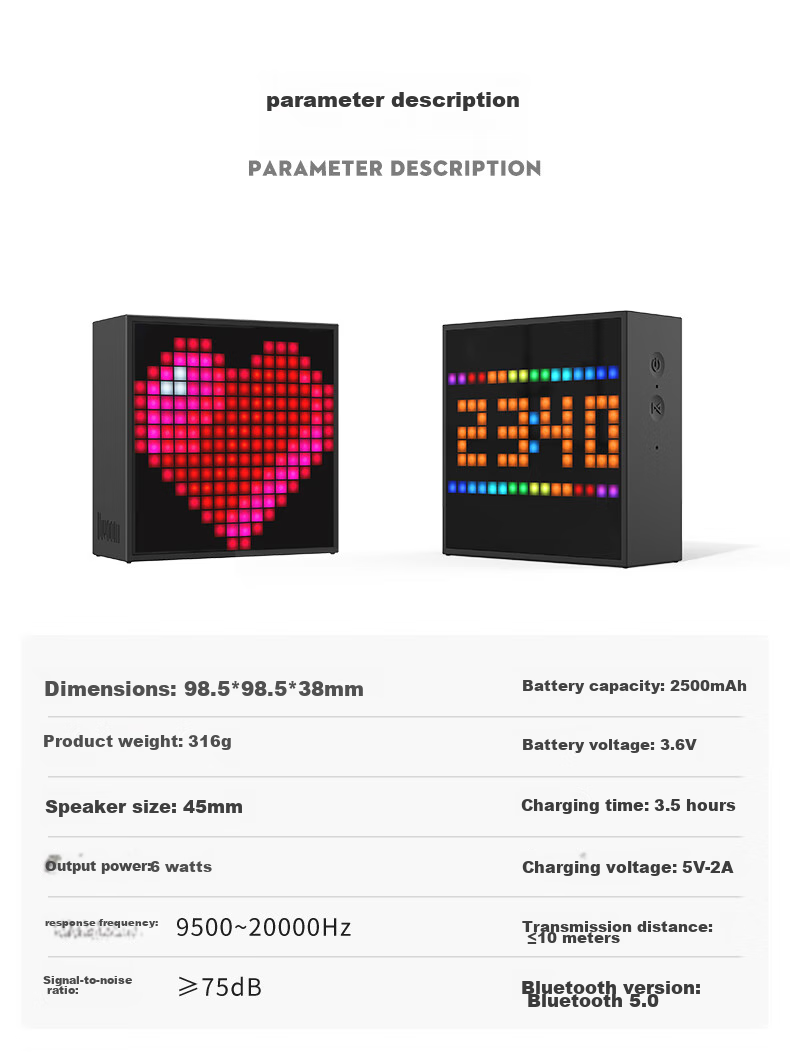Divoom Dot Sound EVO Bluetooth Speaker, Pixel Desktop Decoration, Lyrics Mini Alarm Clock, Gaming Computer Small Speaker, Home Subwoofer, Tech-Style Desk Accessory, Creative Birthday Gift for Me 14