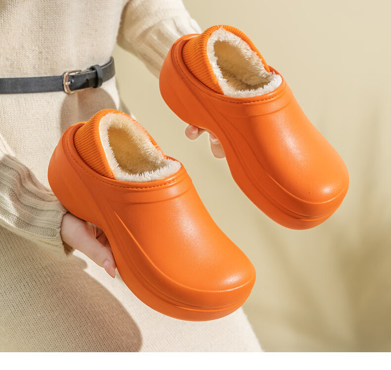 GUOLUOFEI Thick Cotton Slippers with Heel, Women's Autumn And Winter Warm Indoor Waterproof Non-Slip Outdoor Wear, Black, Size 36-37 11